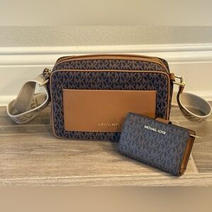 Michael Kors Tan/brown Shoulder Bag and Matching Wallet Bundle